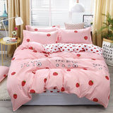 4pcs Pink Strawberry kawaii Bedding Set Luxury Queen Size Bed Sheets Children Quilt Soft Comforter Cotton Bedding Sets For Girl