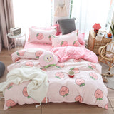 Cute bed linens peach print Home textile bedding luxury fruit duvet cover set sheet bedclothes 3/4pcs girls gift queen king size