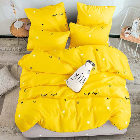 bedding set Pure cotton Pure color A/B double-sided pattern Cartoon Simplicity Bed sheet quilt cover pillowcase 4-7pcs